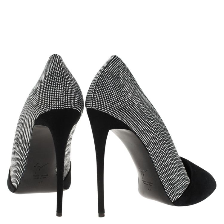 Pre Owned Giuseppe Zanotti Black Studded Suede Pointed Pumps Size 41