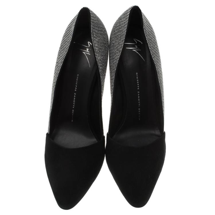 Pre Owned Giuseppe Zanotti Black Studded Suede Pointed Pumps Size 41