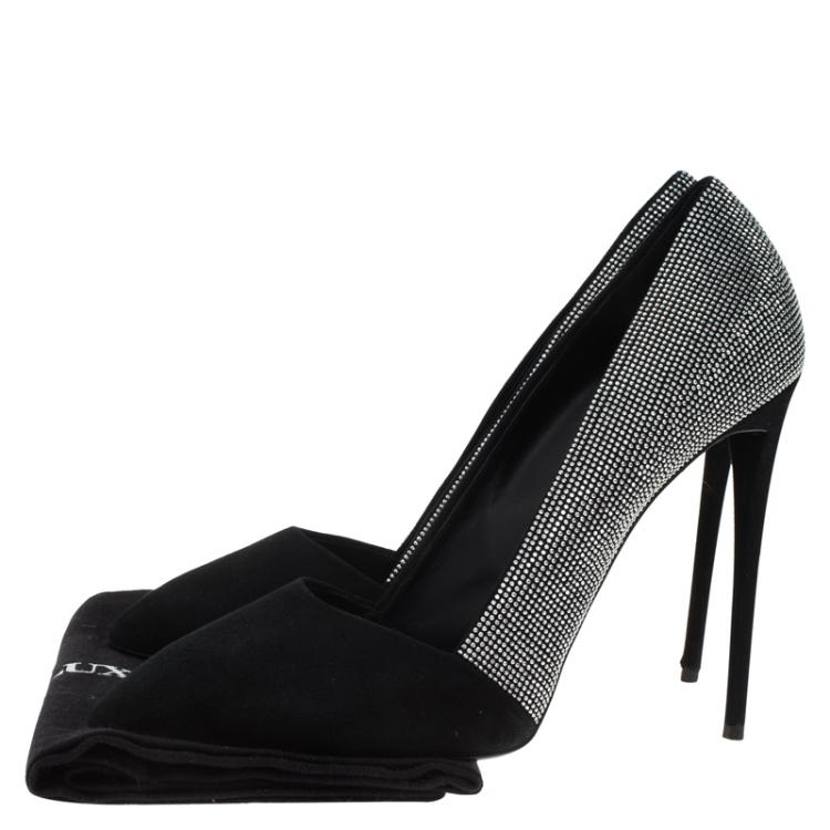 Pre Owned Giuseppe Zanotti Black Studded Suede Pointed Pumps Size 41
