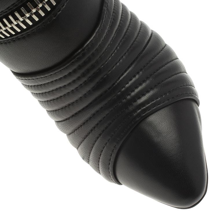 Pre Owned Giuseppe Zanotti Black Quilted Leather Olinda Zipper Detail Ankle Boots Size 37.5