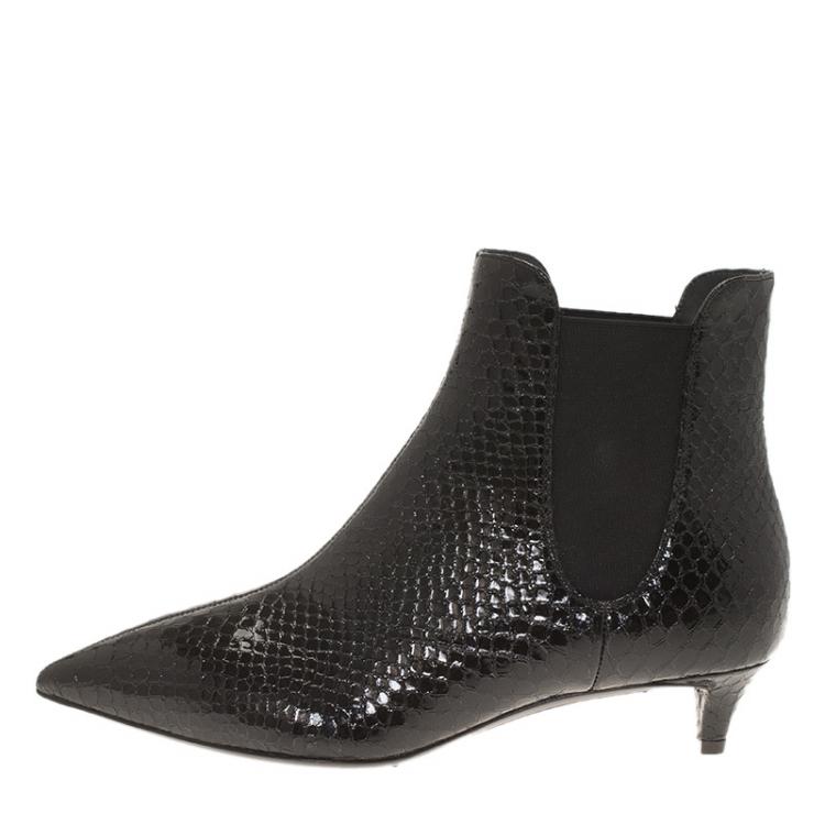 Pre Owned Giuseppe Zanotti Black Python Embossed Leather Ankle Boots Size 37.5