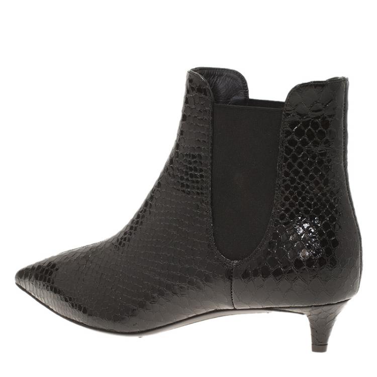 Pre Owned Giuseppe Zanotti Black Python Embossed Leather Ankle Boots Size 37.5