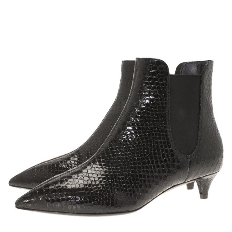 Pre Owned Giuseppe Zanotti Black Python Embossed Leather Ankle Boots Size 37.5
