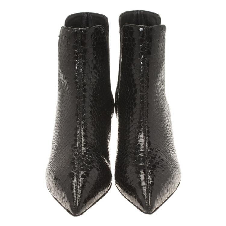 Pre Owned Giuseppe Zanotti Black Python Embossed Leather Ankle Boots Size 37.5
