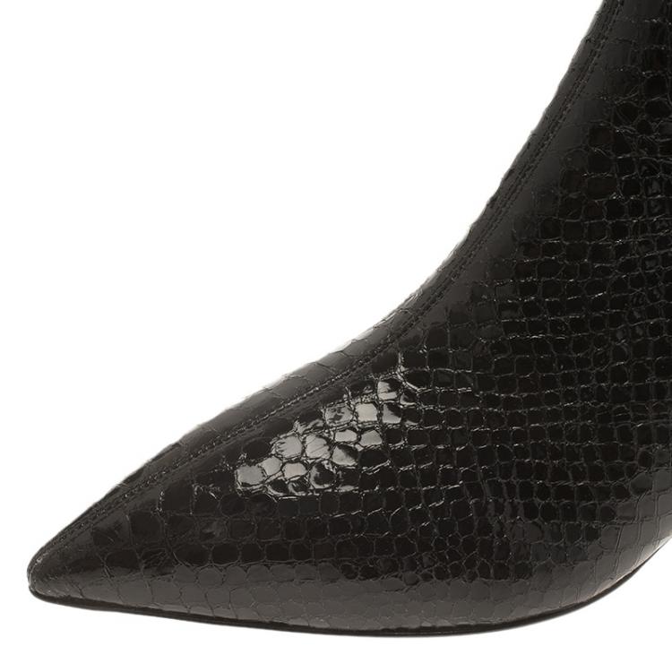 Pre Owned Giuseppe Zanotti Black Python Embossed Leather Ankle Boots Size 37.5