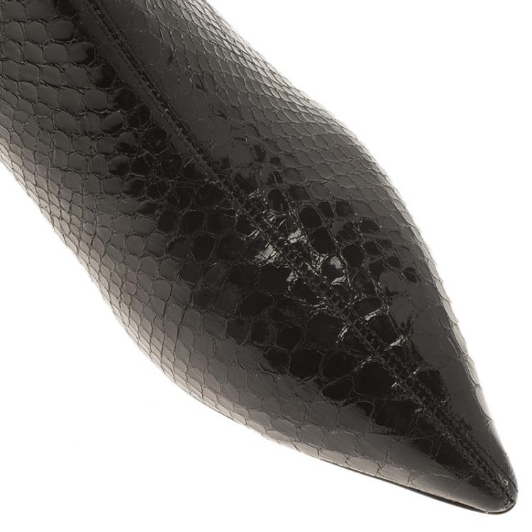 Pre Owned Giuseppe Zanotti Black Python Embossed Leather Ankle Boots Size 37.5
