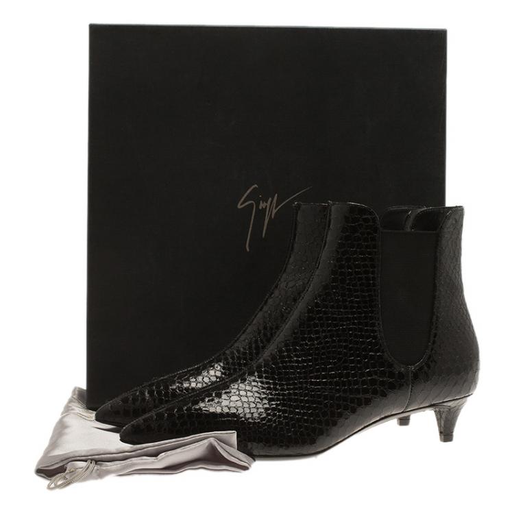 Pre Owned Giuseppe Zanotti Black Python Embossed Leather Ankle Boots Size 37.5