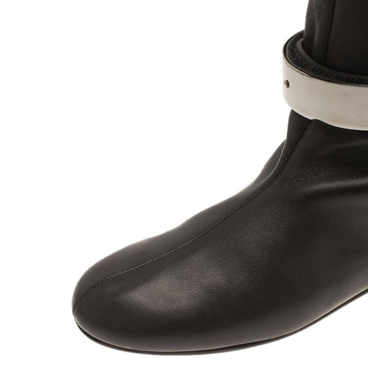 Pre Owned Giuseppe Zanotti Black Leather Logo Plaque Flat Over the Knee Boots Size 41