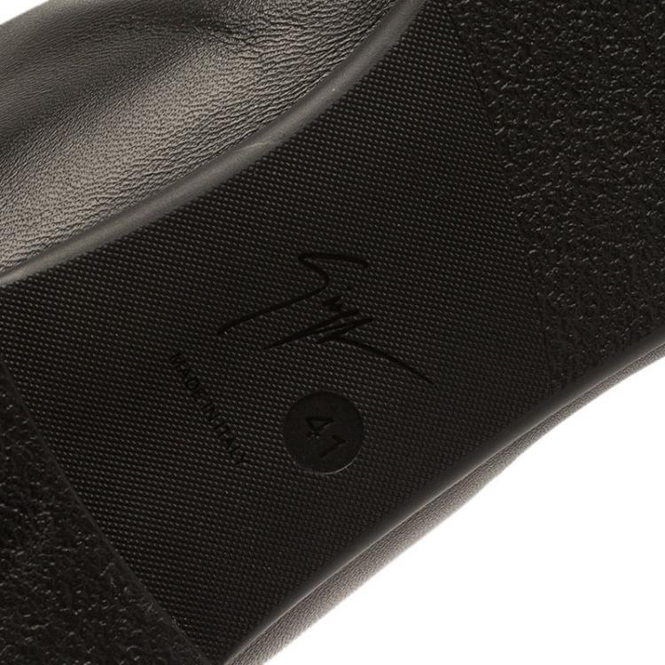 Pre Owned Giuseppe Zanotti Black Leather Logo Plaque Flat Over the Knee Boots Size 41