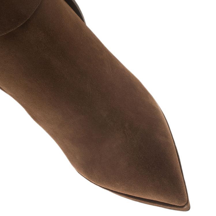Pre Owned Giuseppe Zanotti Brown Suede Pyramid Stud Platform Knee Boots Size 37.5