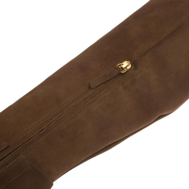 Pre Owned Giuseppe Zanotti Brown Suede Pyramid Stud Platform Knee Boots Size 37.5