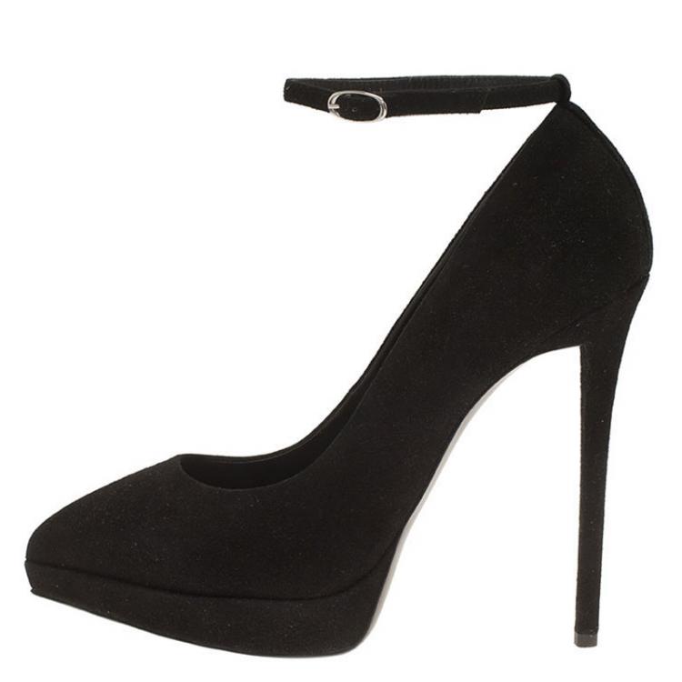Pre Owned Giuseppe Zanotti Black Suede Ankle Strap Platform Pumps Size 40