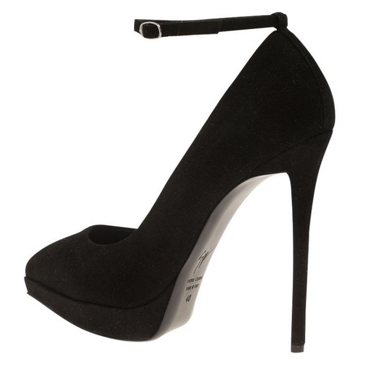 Pre Owned Giuseppe Zanotti Black Suede Ankle Strap Platform Pumps Size 40