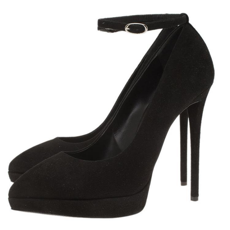 Pre Owned Giuseppe Zanotti Black Suede Ankle Strap Platform Pumps Size 40