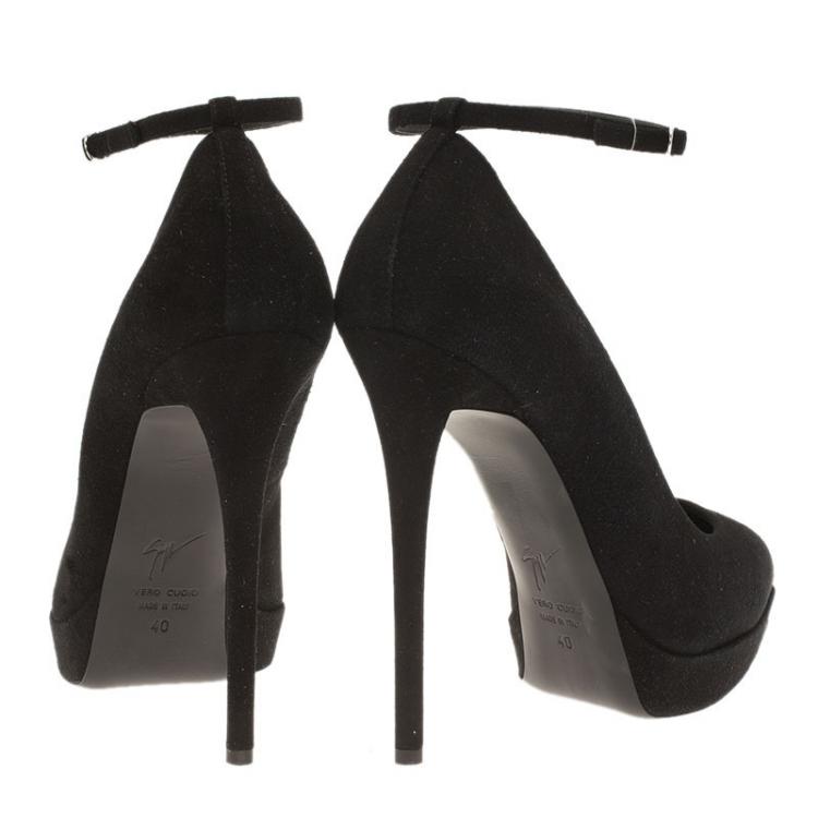 Pre Owned Giuseppe Zanotti Black Suede Ankle Strap Platform Pumps Size 40