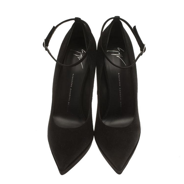 Pre Owned Giuseppe Zanotti Black Suede Ankle Strap Platform Pumps Size 40