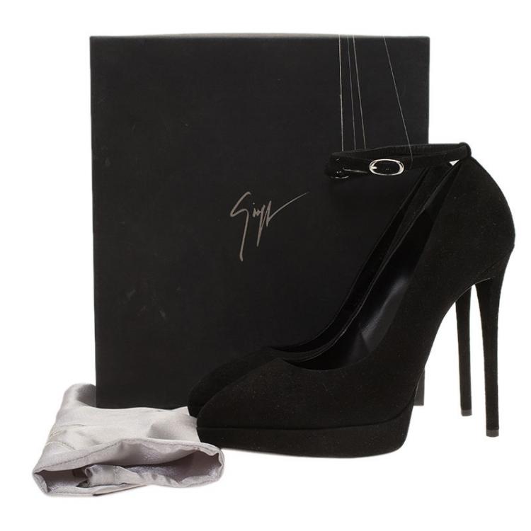 Pre Owned Giuseppe Zanotti Black Suede Ankle Strap Platform Pumps Size 40