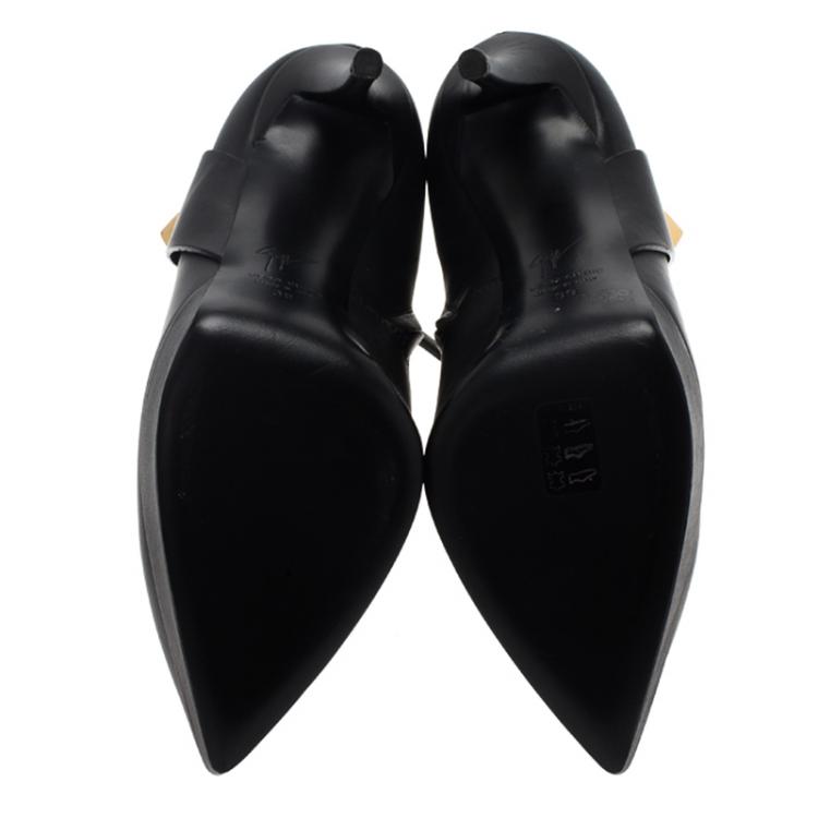 Pre Owned Giuseppe Zanotti Black Leather Pyramid Stud Platform Ankle Boots Size 39