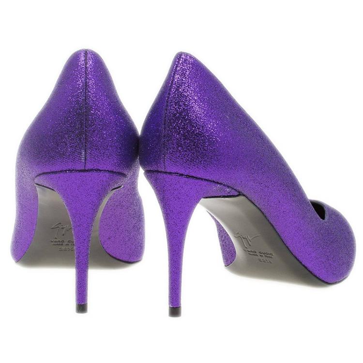 Pre Owned Giuseppe Zanotti Purple Glitter Olinda V Throat Pumps Size 38.5