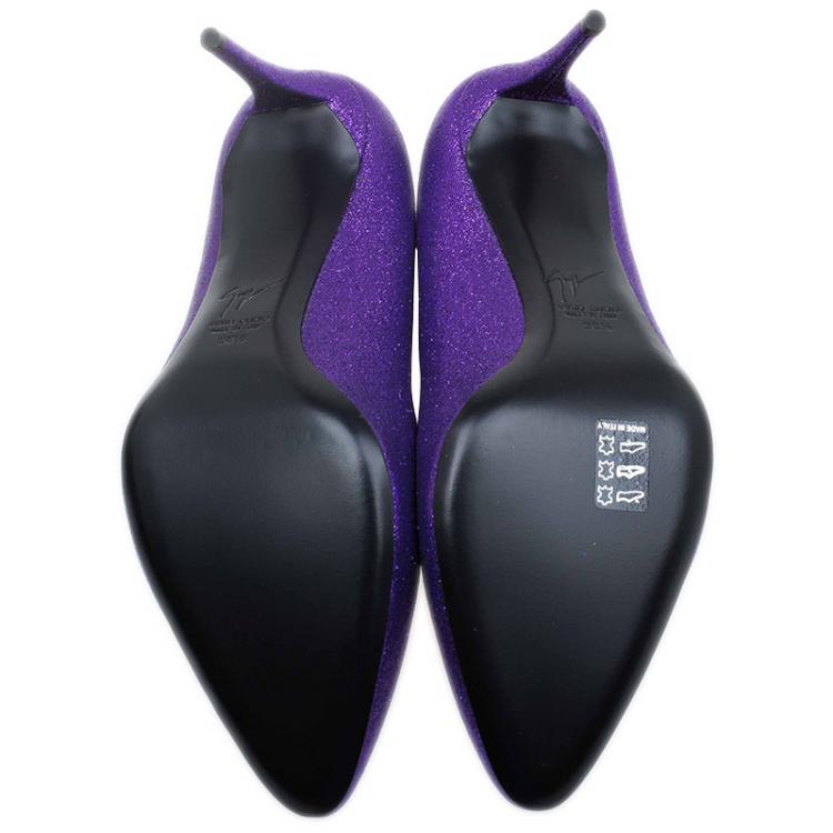 Pre Owned Giuseppe Zanotti Purple Glitter Olinda V Throat Pumps Size 38.5