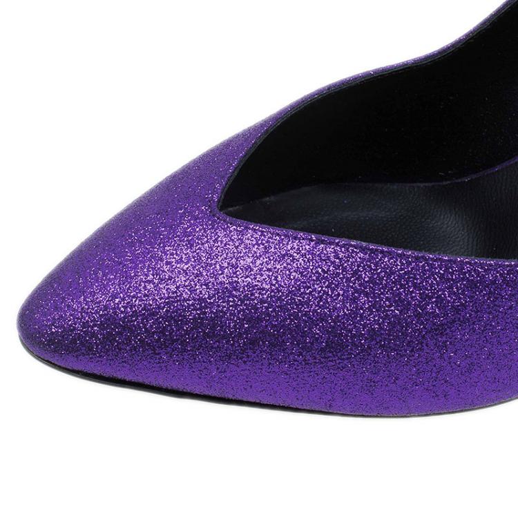 Pre Owned Giuseppe Zanotti Purple Glitter Olinda V Throat Pumps Size 38.5