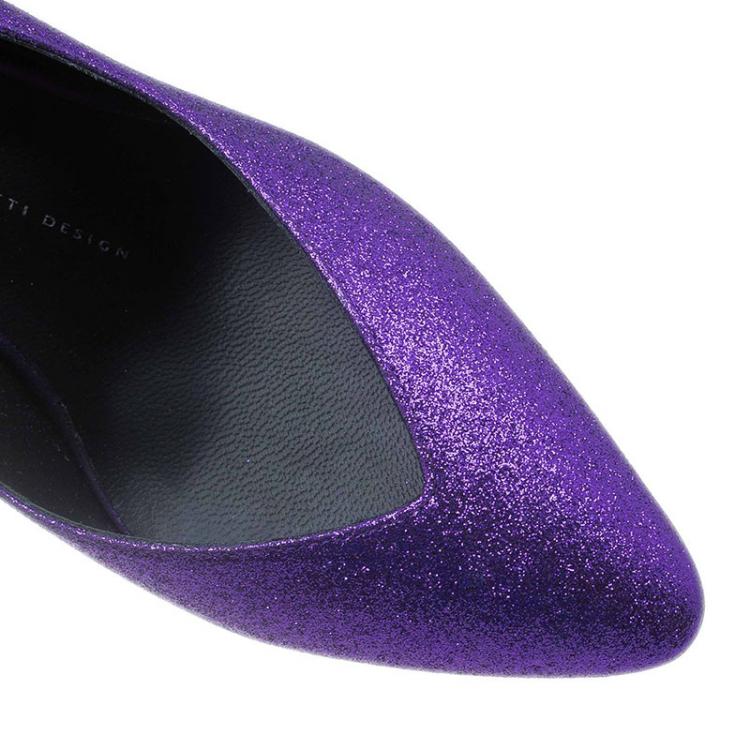 Pre Owned Giuseppe Zanotti Purple Glitter Olinda V Throat Pumps Size 38.5