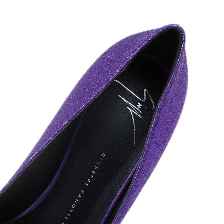 Pre Owned Giuseppe Zanotti Purple Glitter Olinda V Throat Pumps Size 38.5