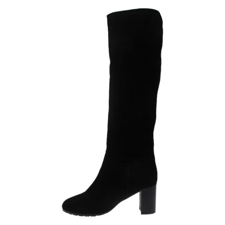 مملوكة مسبقًا Giuseppe Zanotti Black Suede Block Heel Knee Boots Size 41