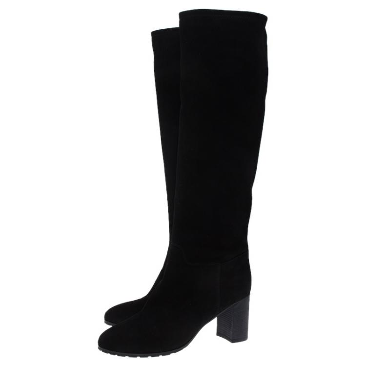 مملوكة مسبقًا Giuseppe Zanotti Black Suede Block Heel Knee Boots Size 41