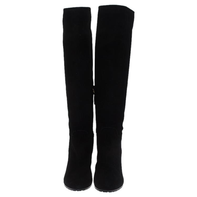 مملوكة مسبقًا Giuseppe Zanotti Black Suede Block Heel Knee Boots Size 41