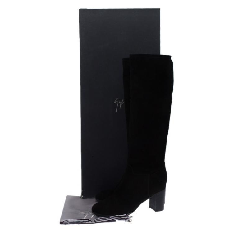 مملوكة مسبقًا Giuseppe Zanotti Black Suede Block Heel Knee Boots Size 41