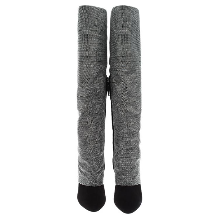 مملوكة مسبقًا Giuseppe Zanotti Black and Silver Embellished Suede Knee Boots Size 38.5