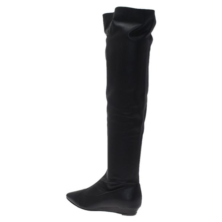 Pre Owned Giuseppe Zanotti Black Leather Pointed Wedge Over the Knee Boots Size 38