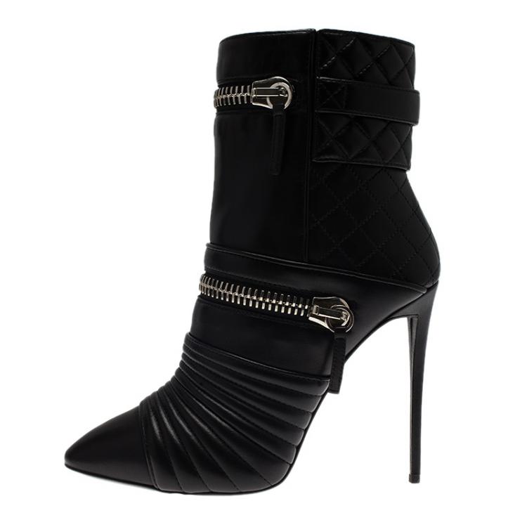 Giuseppe Zanotti Black Quilted Leather Zipper Detail Ankle Boots Size 40 Giuseppe Zanotti TLC