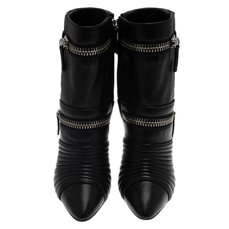 Pre Owned Giuseppe Zanotti Black Quilted Leather Olinda Zipper Detail Ankle Boots Size 40