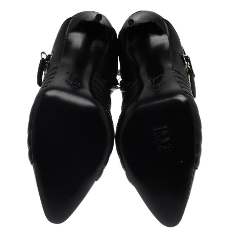 Pre Owned Giuseppe Zanotti Black Quilted Leather Olinda Zipper Detail Ankle Boots Size 40