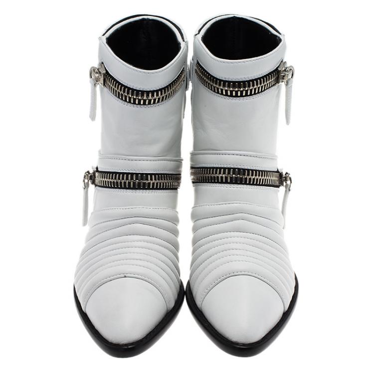 Pre Owned Giuseppe Zanotti White Quilted Leather Ankle Boots Size 38.5