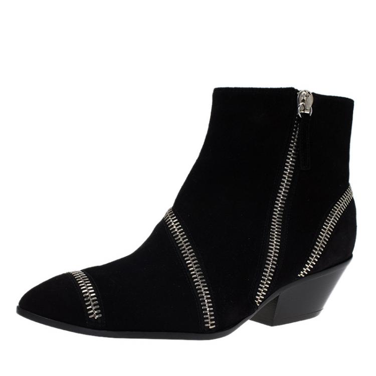 مملوكة مسبقًا Giuseppe Zanotti Black Suede Guns 55 Zip Detail Ankle Booties Size 40