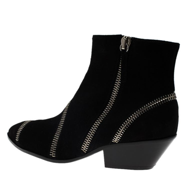 مملوكة مسبقًا Giuseppe Zanotti Black Suede Guns 55 Zip Detail Ankle Booties Size 40