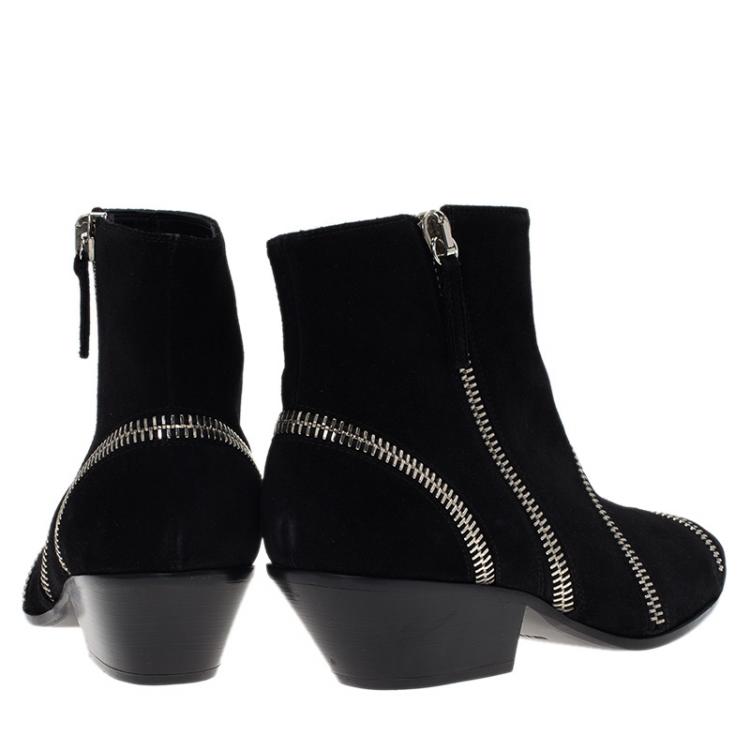 مملوكة مسبقًا Giuseppe Zanotti Black Suede Guns 55 Zip Detail Ankle Booties Size 40