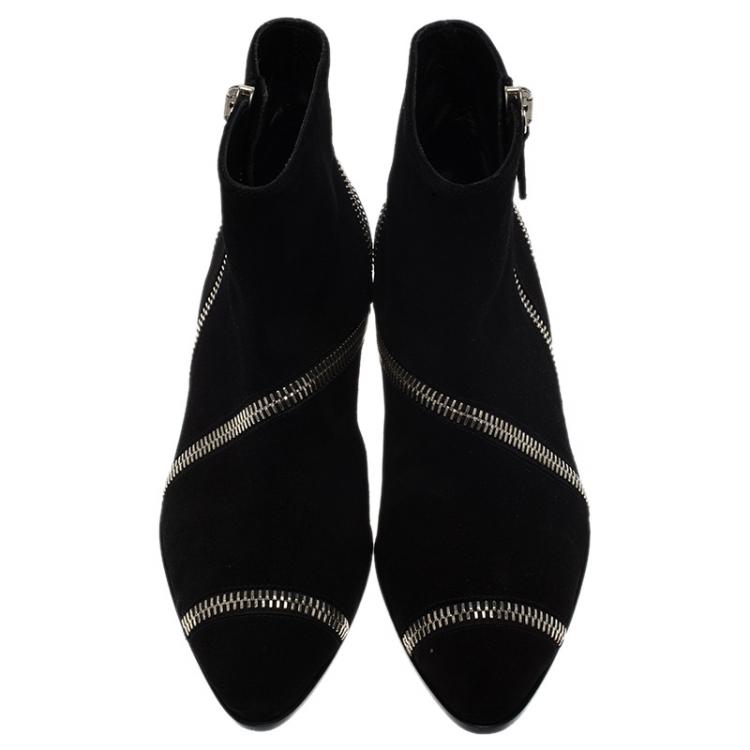 مملوكة مسبقًا Giuseppe Zanotti Black Suede Guns 55 Zip Detail Ankle Booties Size 40