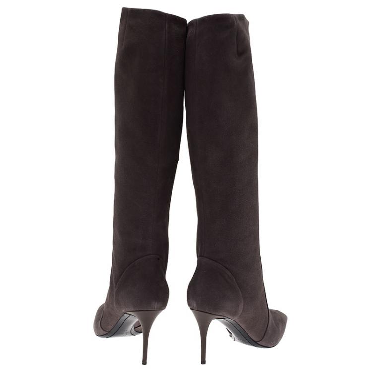 Pre Owned Giuseppe Zanotti Grey Suede Pointed Toe Knee Length Boots Size 39