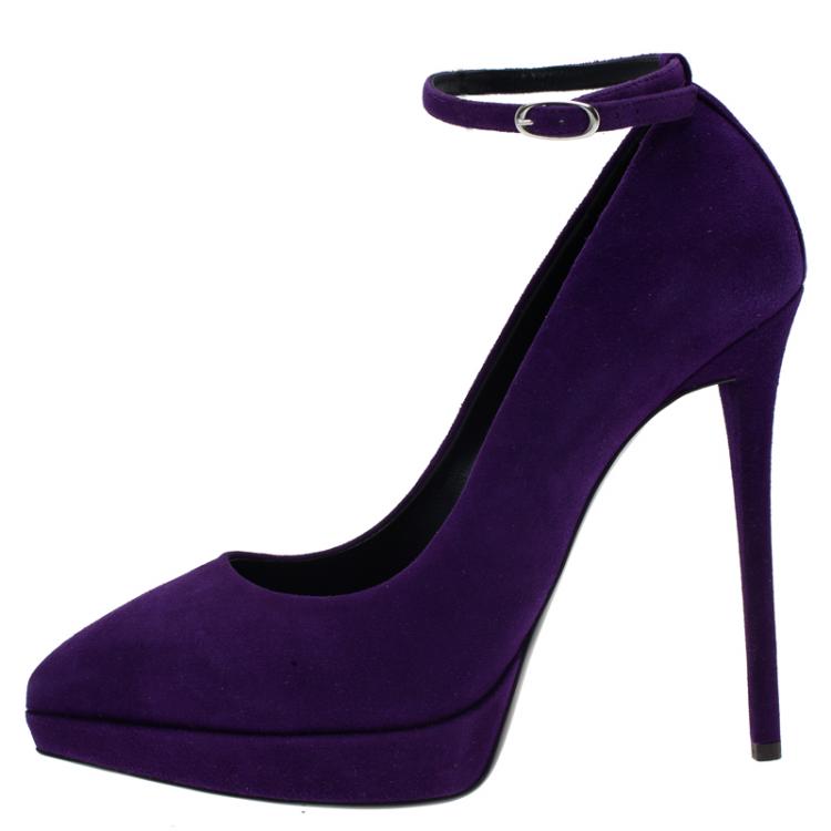 Pre Owned Giuseppe Zanotti Purple Suede Ankle Strap Platform Pumps Size 40