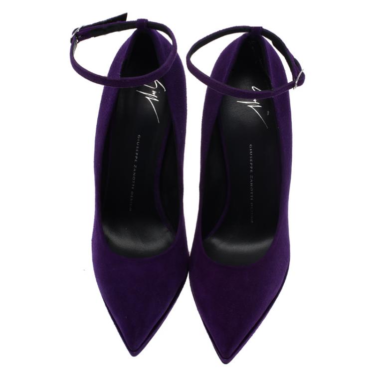 Pre Owned Giuseppe Zanotti Purple Suede Ankle Strap Platform Pumps Size 40