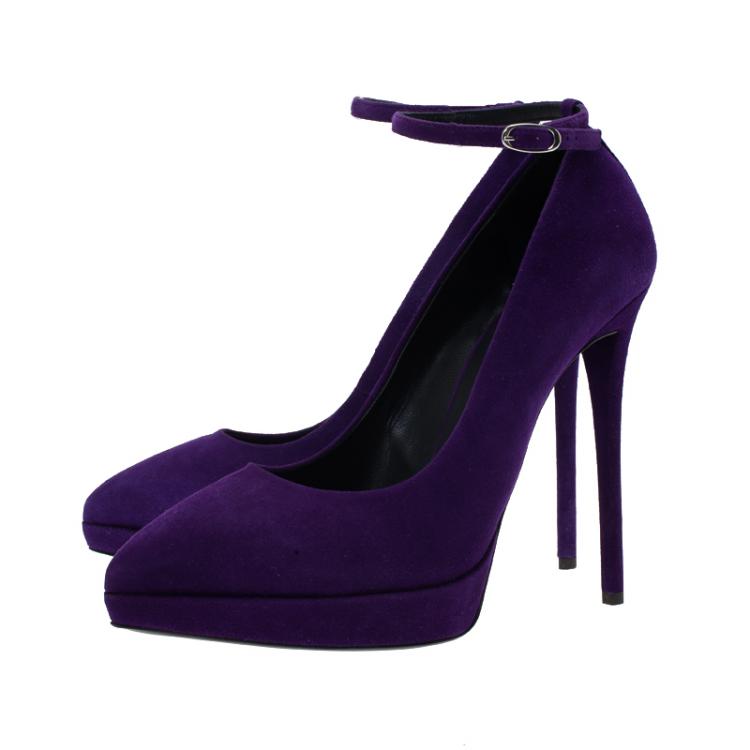 Pre Owned Giuseppe Zanotti Purple Suede Ankle Strap Platform Pumps Size 40