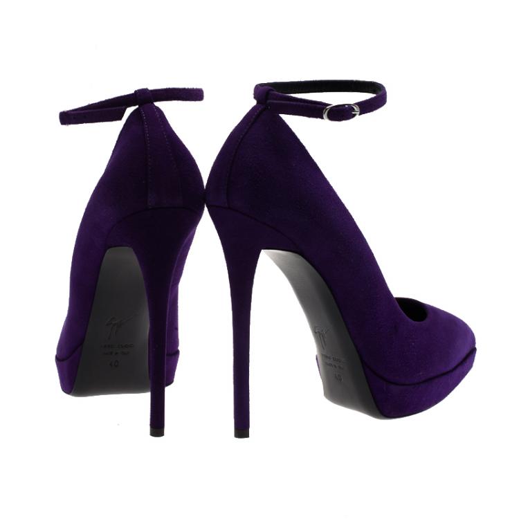 Pre Owned Giuseppe Zanotti Purple Suede Ankle Strap Platform Pumps Size 40