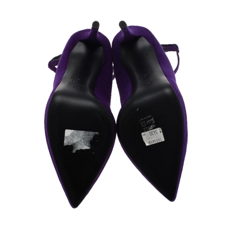 Pre Owned Giuseppe Zanotti Purple Suede Ankle Strap Platform Pumps Size 40