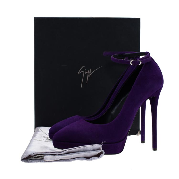 Pre Owned Giuseppe Zanotti Purple Suede Ankle Strap Platform Pumps Size 40