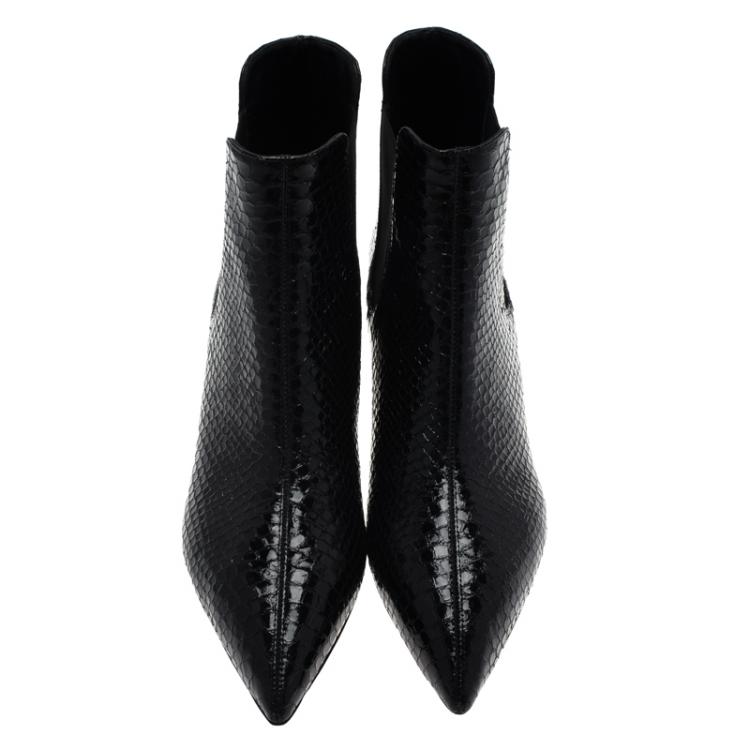 Pre Owned Giuseppe Zanotti Black Python Embossed Leather Ankle Boots Size 40