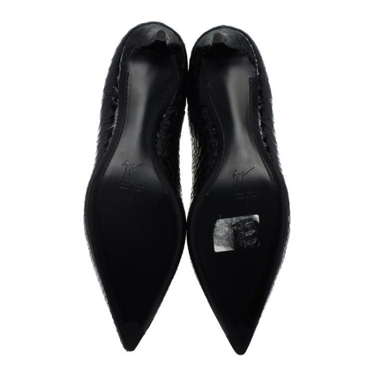 Pre Owned Giuseppe Zanotti Black Python Embossed Leather Ankle Boots Size 40